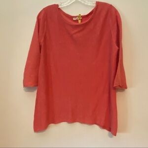 J.JILL Linen Blouse 3/4 Sleeves Coral Salmon Large